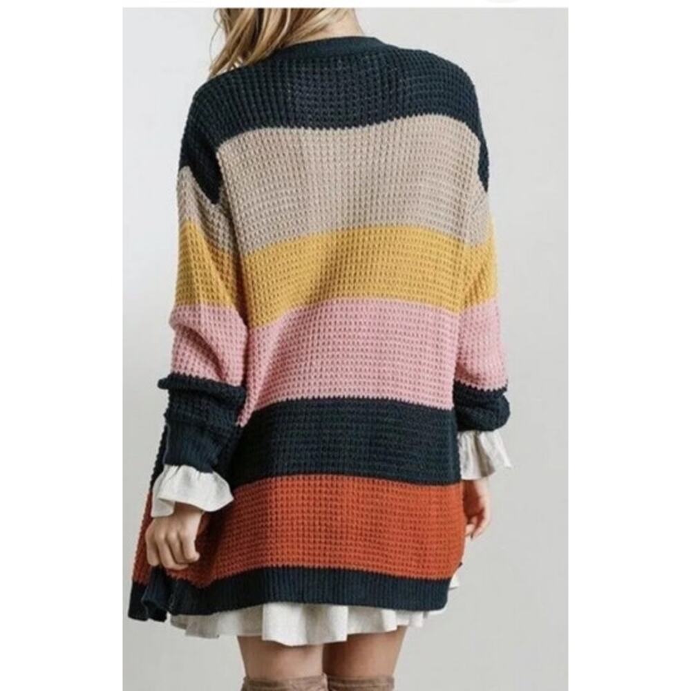 Umgee USA Colorful Striped Long Sleeve Lightweight Loose Knit Open Cardigan XL - Picture 2 of 7